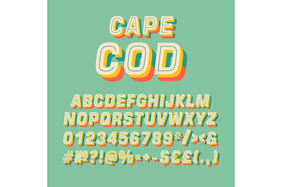 Cape Cod Vintage 3d Vector Alphabet Set: Graphics & Print Templates
