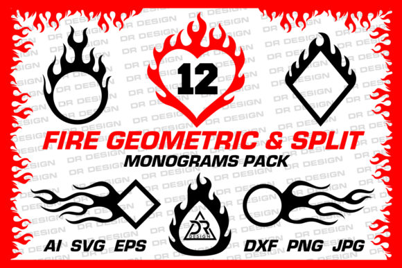 Fire Geometric Monograms: Bold Graphics & Illustrations