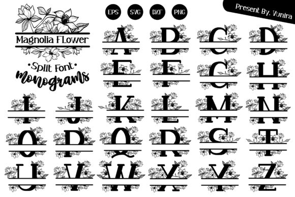 Magnolia Split Font Monogram: Graphics for Crafts